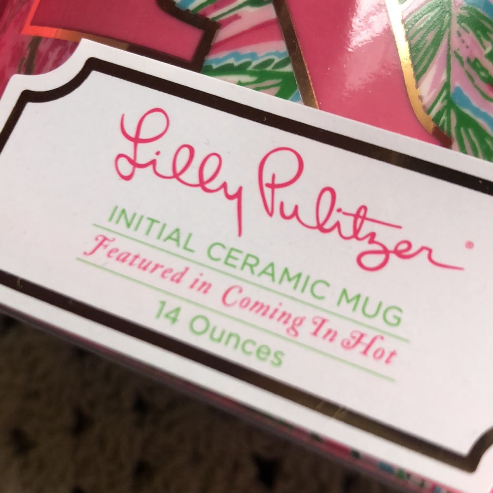 Lilly Pulitzer Pink and Gold Initial R Ceramic Mug - Picture 2 of 5